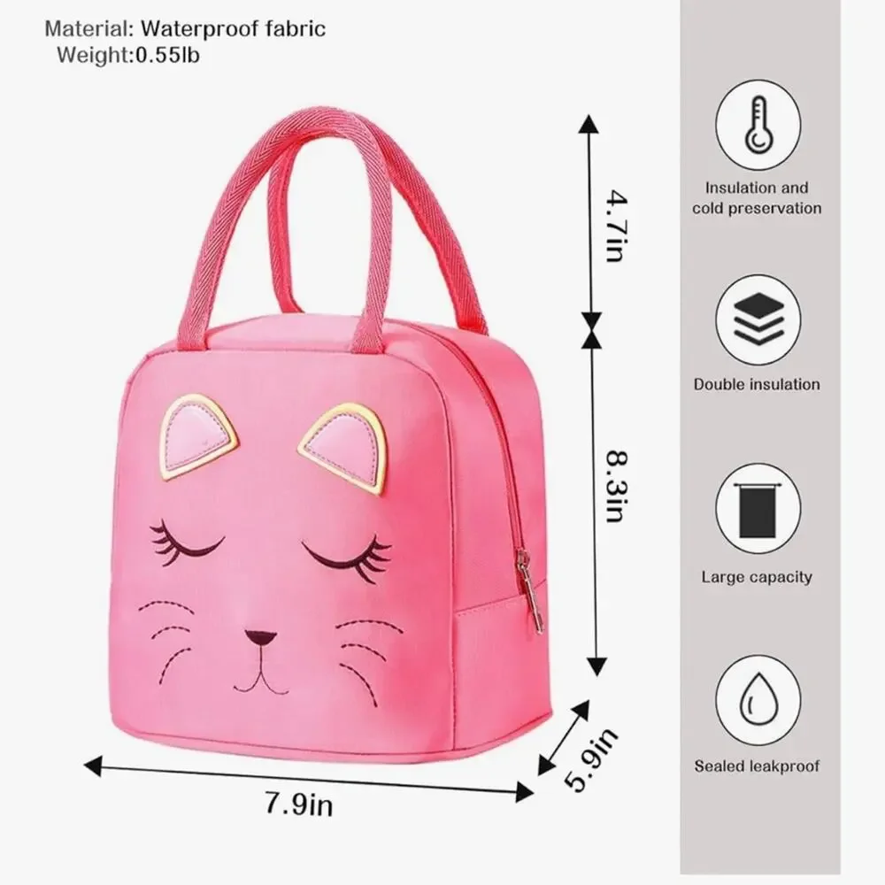 NWT Charming Pink Cat Kids Backpack and Lunch Bag Set